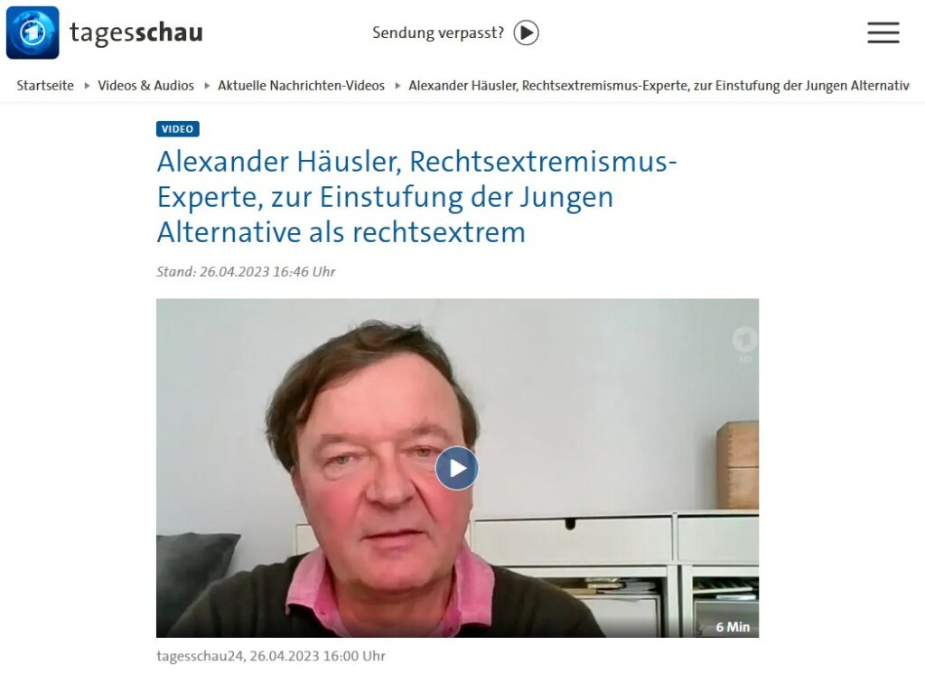 Screenshot von tagesschau24, zum Beitrag von Alexander Häusler